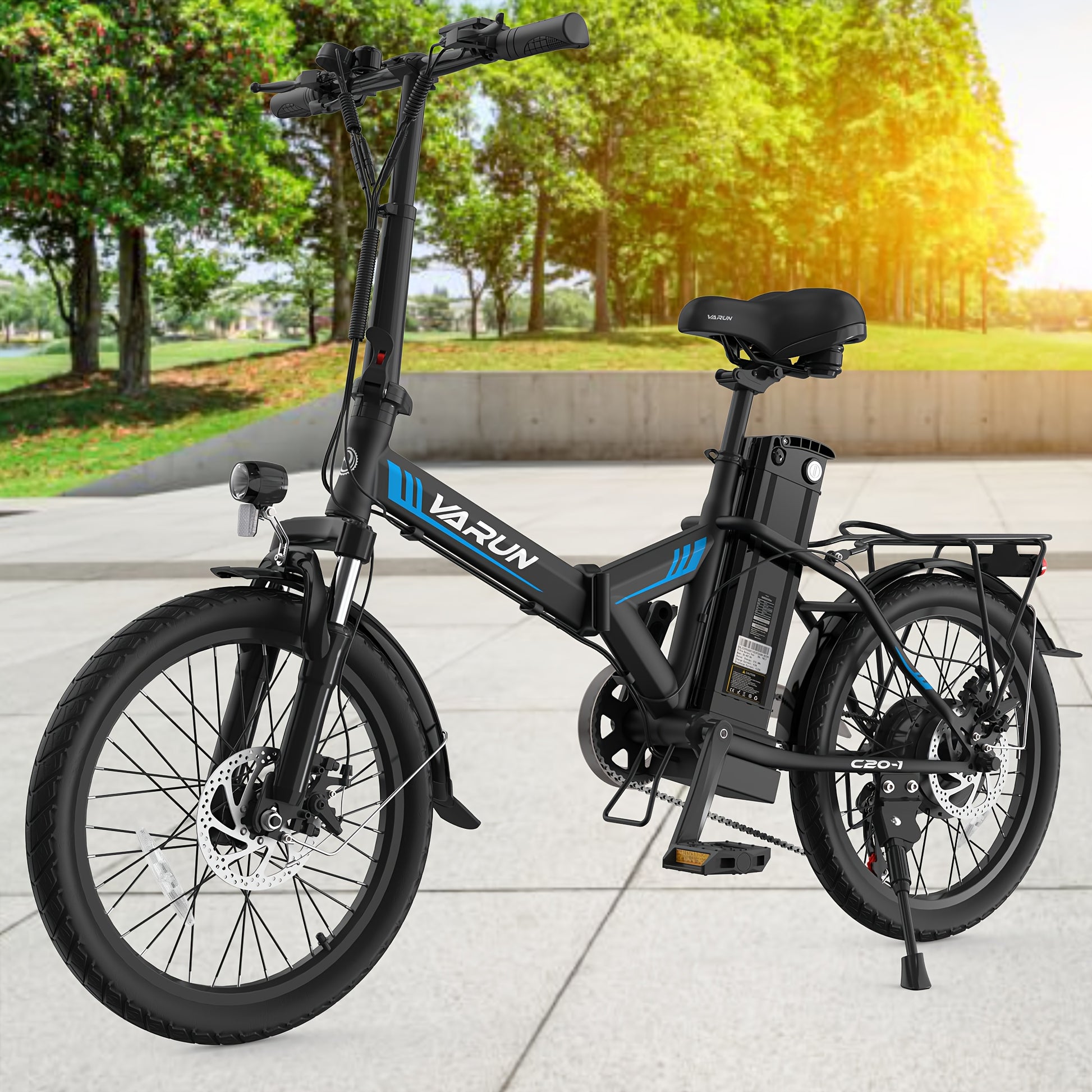 20 Inch Folding Electric Bike  500W Electric Bike 750W Peak with 48V Removable Battery 7Speed Gear LCD Display and Rear Rack